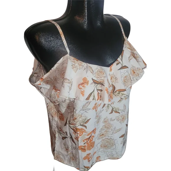 Floral Print Ruffle Detailed Tank Top L - Picture 2 of 5